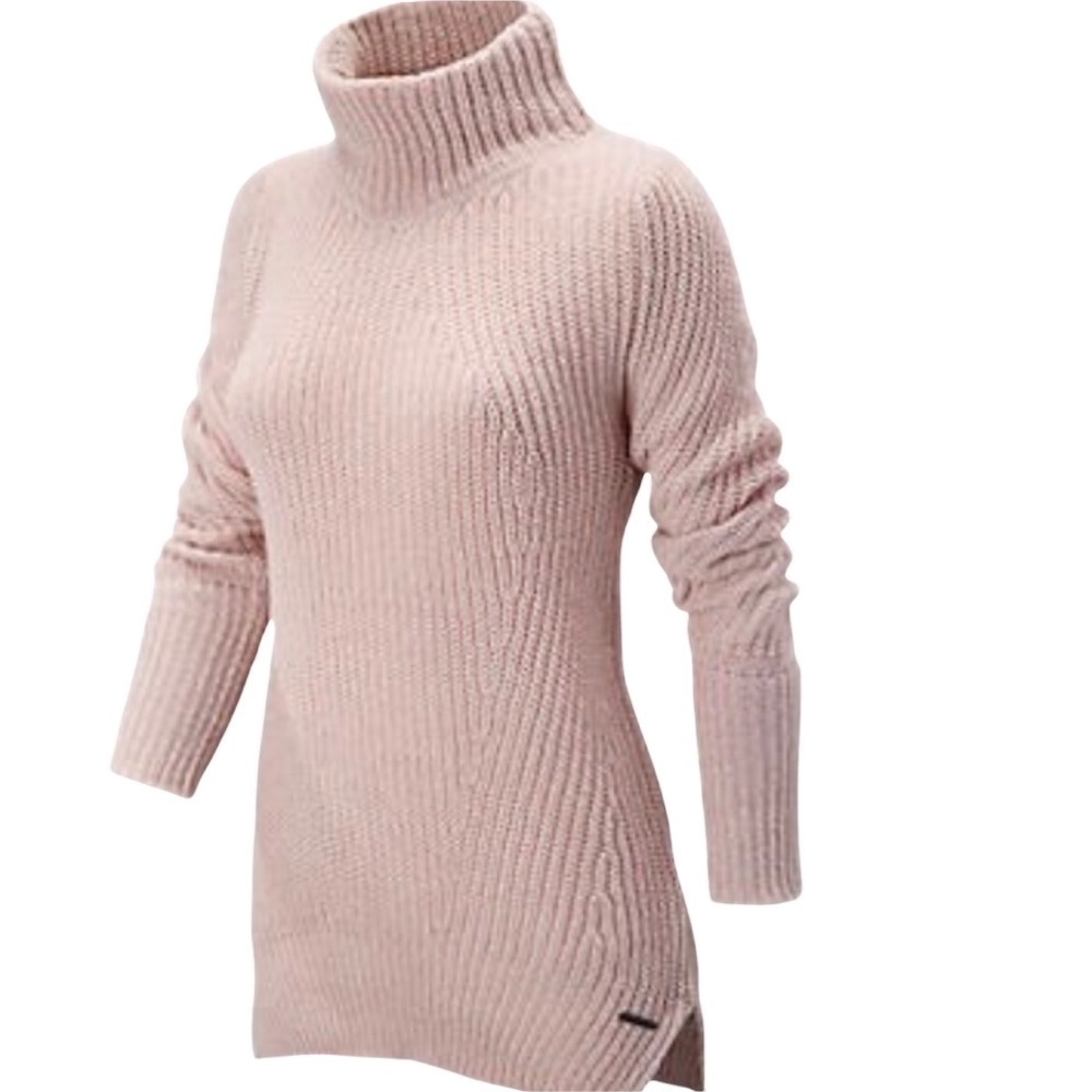 New Balance Cozy Pullover Sweater Knit Pink Turtleneck Size Medium WT73451